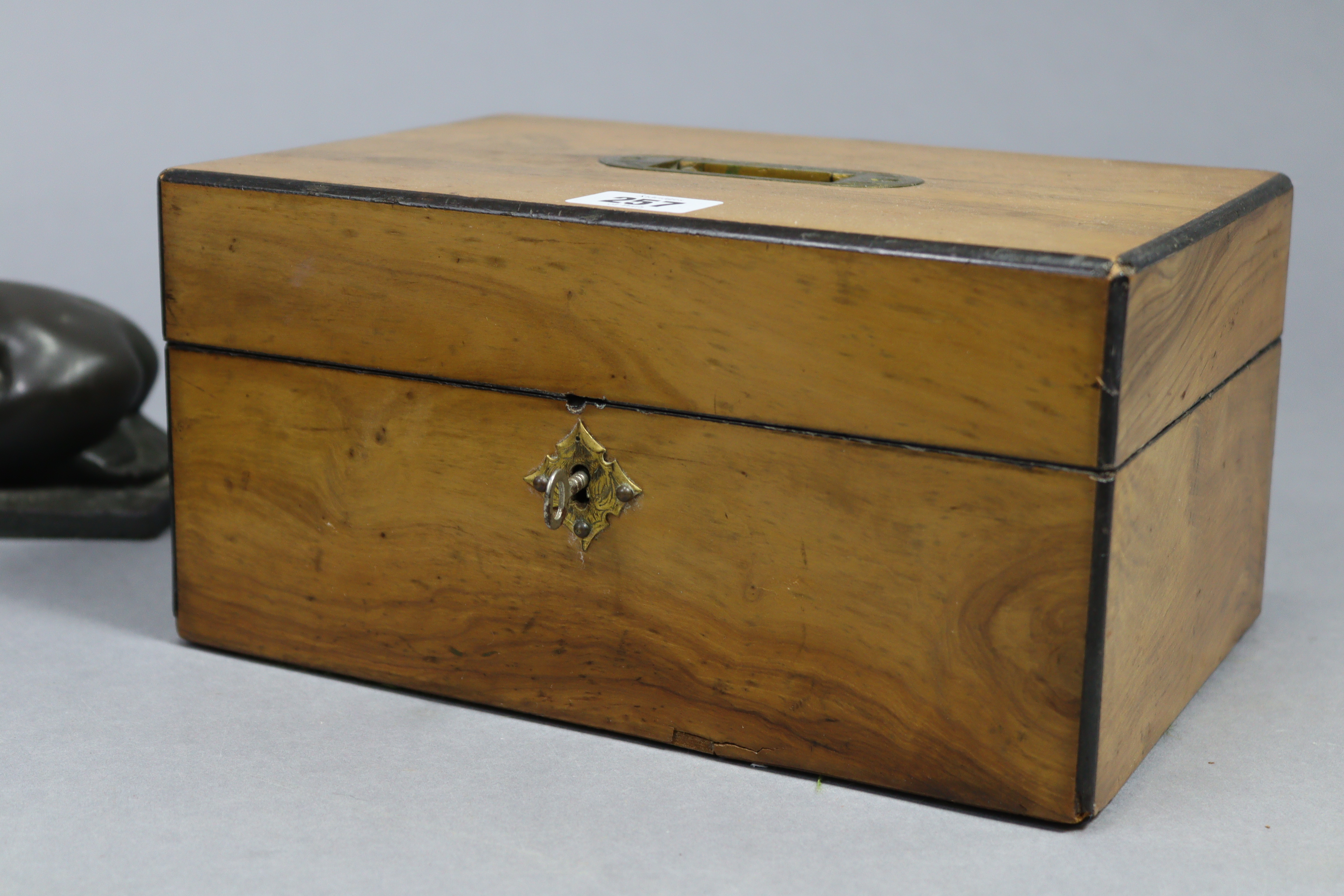 A 19th century walnut trinket box with fitted interior, 9¾” wide; together with four other trinket - Image 6 of 10