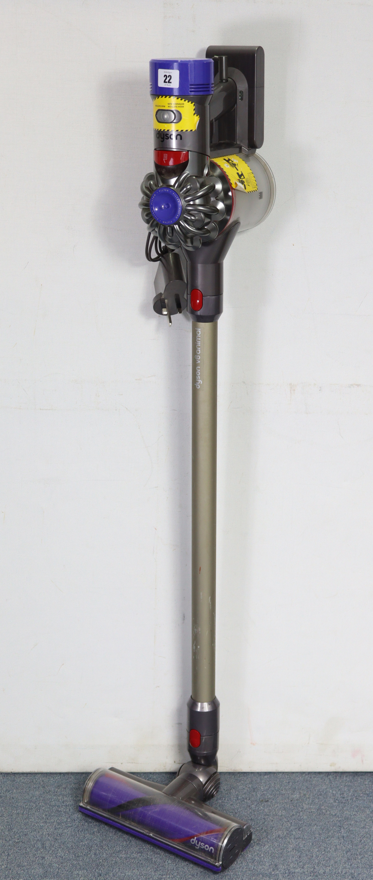 A Dyson “V8 animal” cordless stick vacuum cleaner.