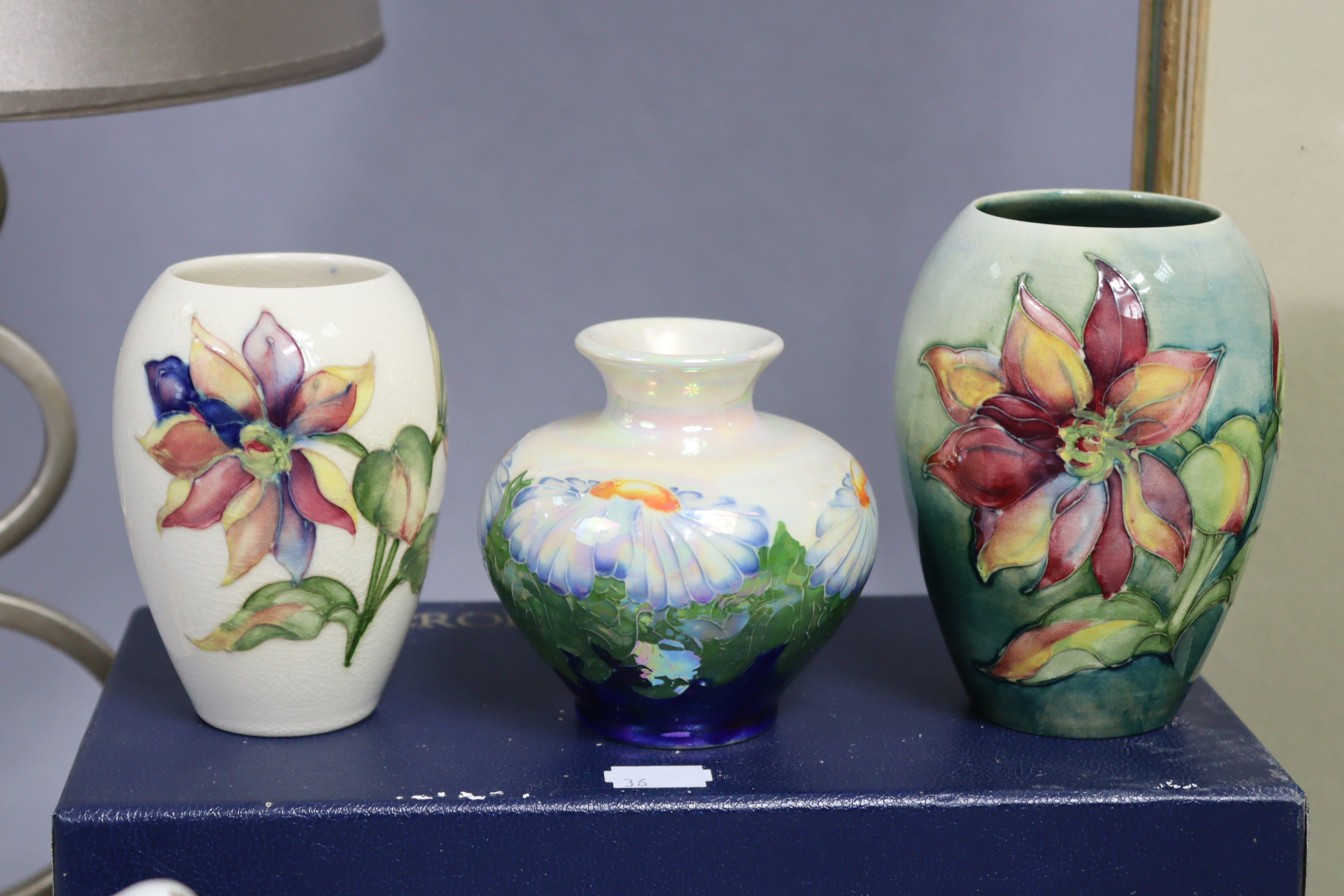 Three modern Moorcroft pottery vases; a table lamp; a pair of prints; & sundry other items. - Image 2 of 9