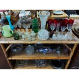 Various items of coloured & plain glassware.