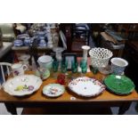 Nine various late 19th century drinking vessels each with green tinted bowls; a cranberry glass