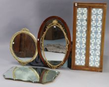 A walnut washstand back inset eight green & white floral tiles, 34¾” x 20¼”; together with four