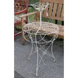 (LATE ADDITION) A white painted wire-work garden plant stand; 19" diam. x 38" high.