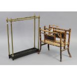 A late 19th/early 20th century bamboo & woven-cane two-division magazine-rack, 16¾” wide x 21” high;