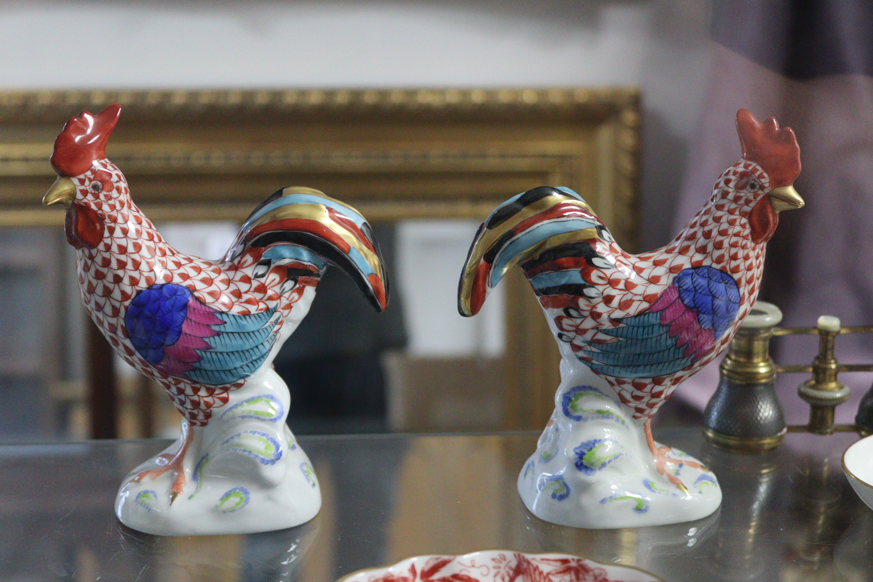 Two Herend porcelain bird ornaments, 5¼” high; a ditto campana-shaped vase, 4¼” high; a ditto pair - Image 2 of 7