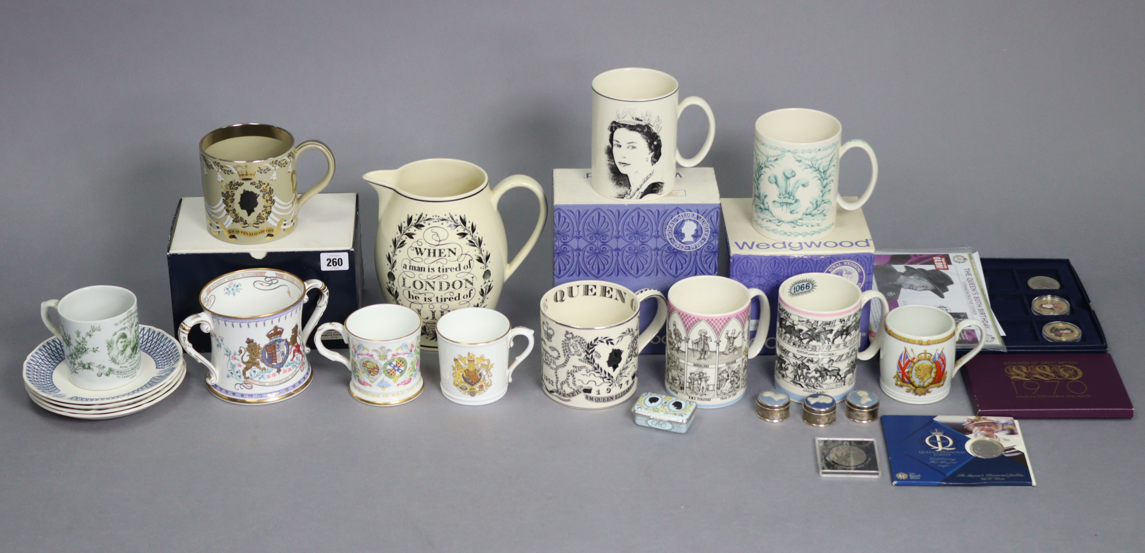 A Wedgwood of Etruria jug “The London Jug”, 7¾” high; together with various items of royal