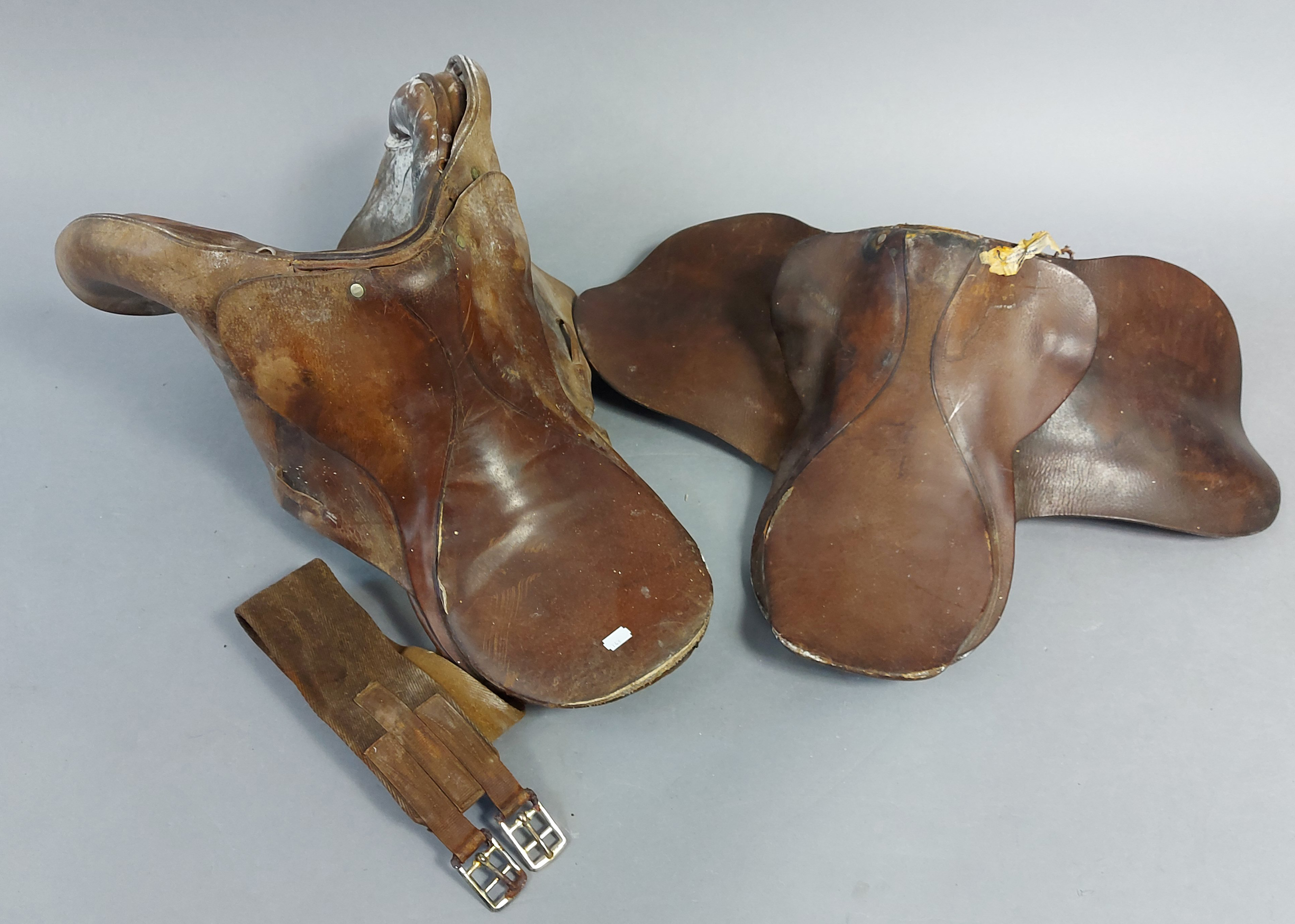Four tan leather horse-riding saddles, & various horse-riding reins, etc. - Image 2 of 3