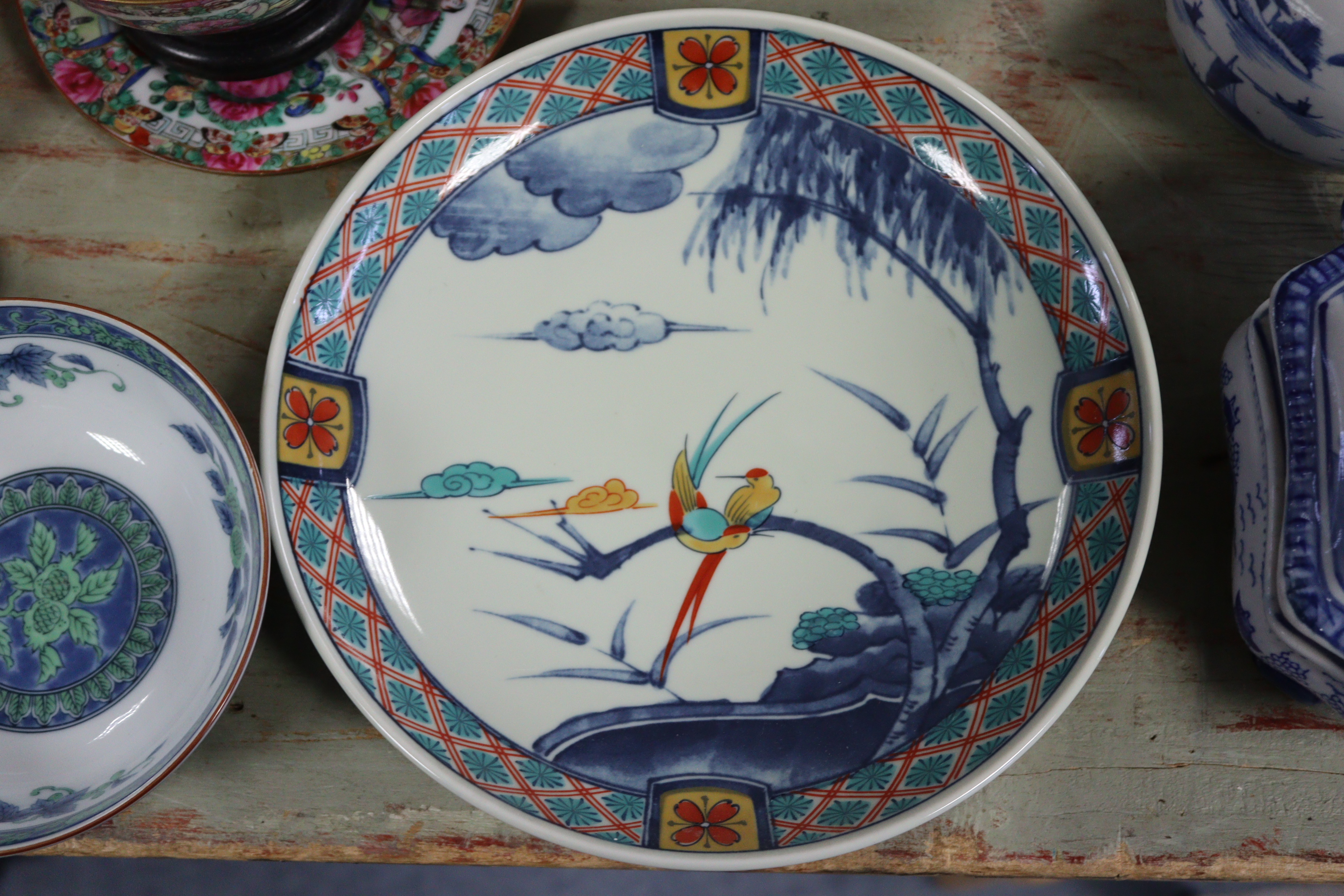 A Chinese pottery oval two-handled vegetable tureen with blue & white floral decoration, 10” wide; a - Image 11 of 16