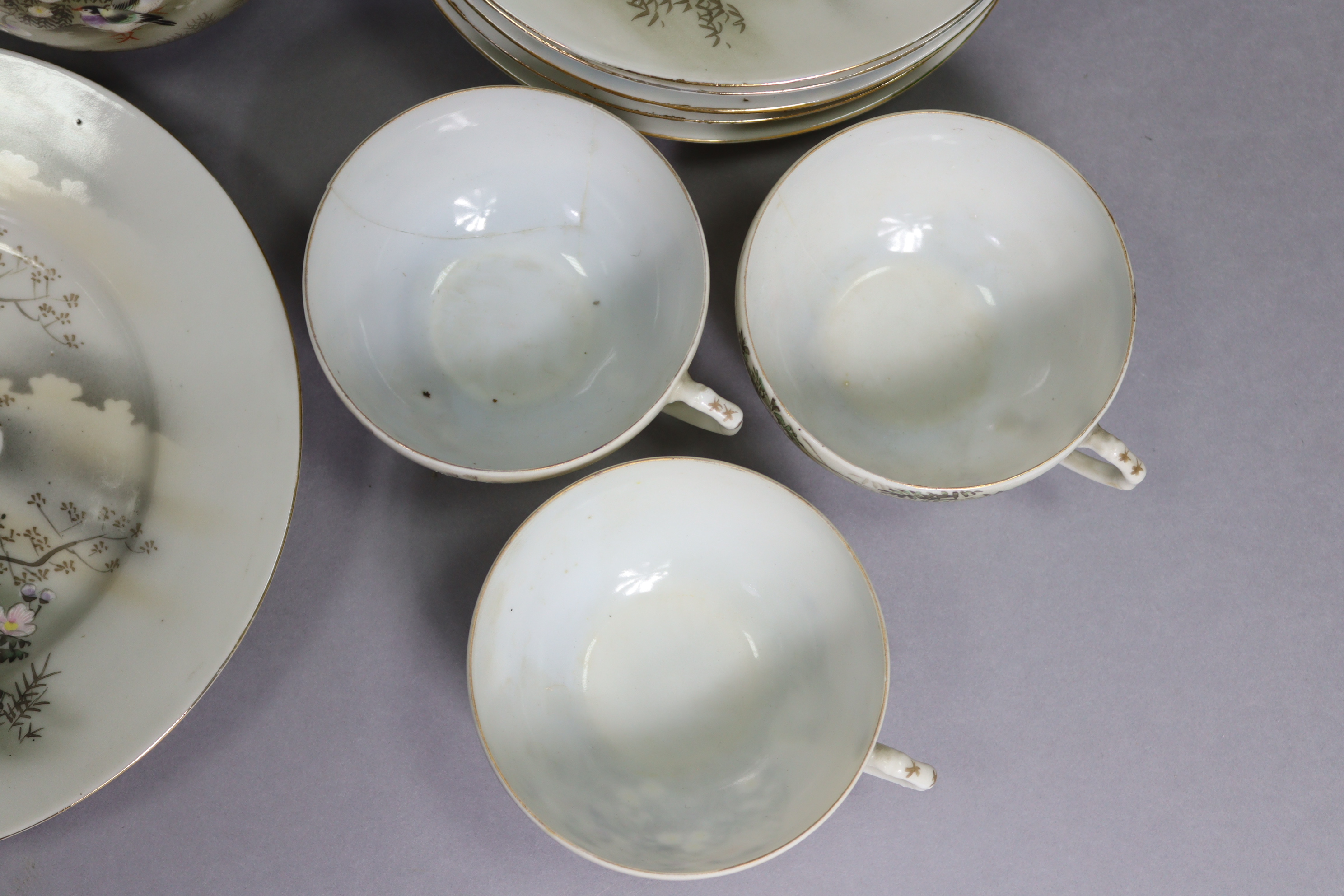 A Japanese egg-shell twenty-eight piece part tea service of white ground, & with multi-coloured - Image 4 of 12