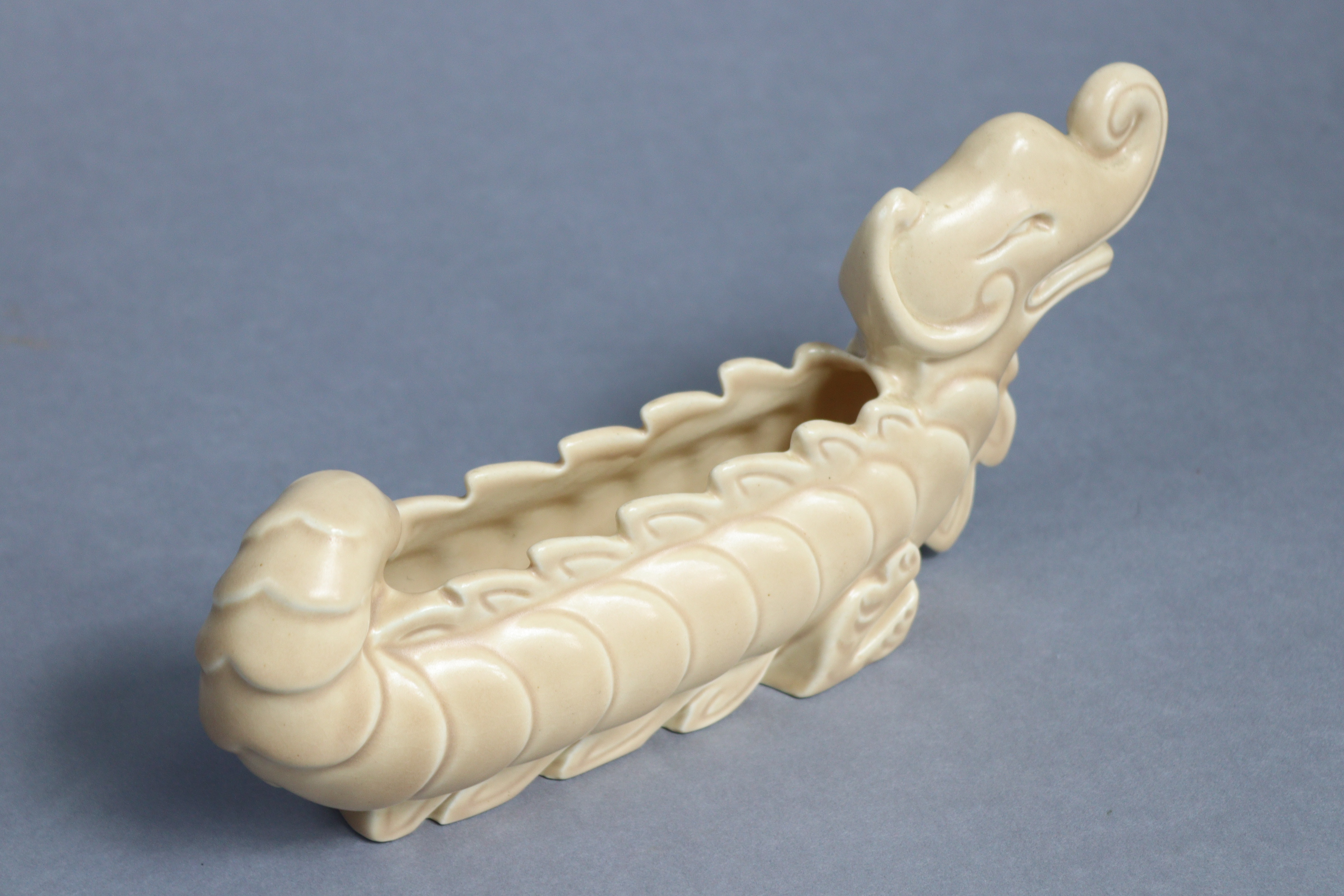 A Clarice Cliff pottery fawn glazed novelty flower trough in the form of a dragon (No. 827), 9½” - Image 3 of 4