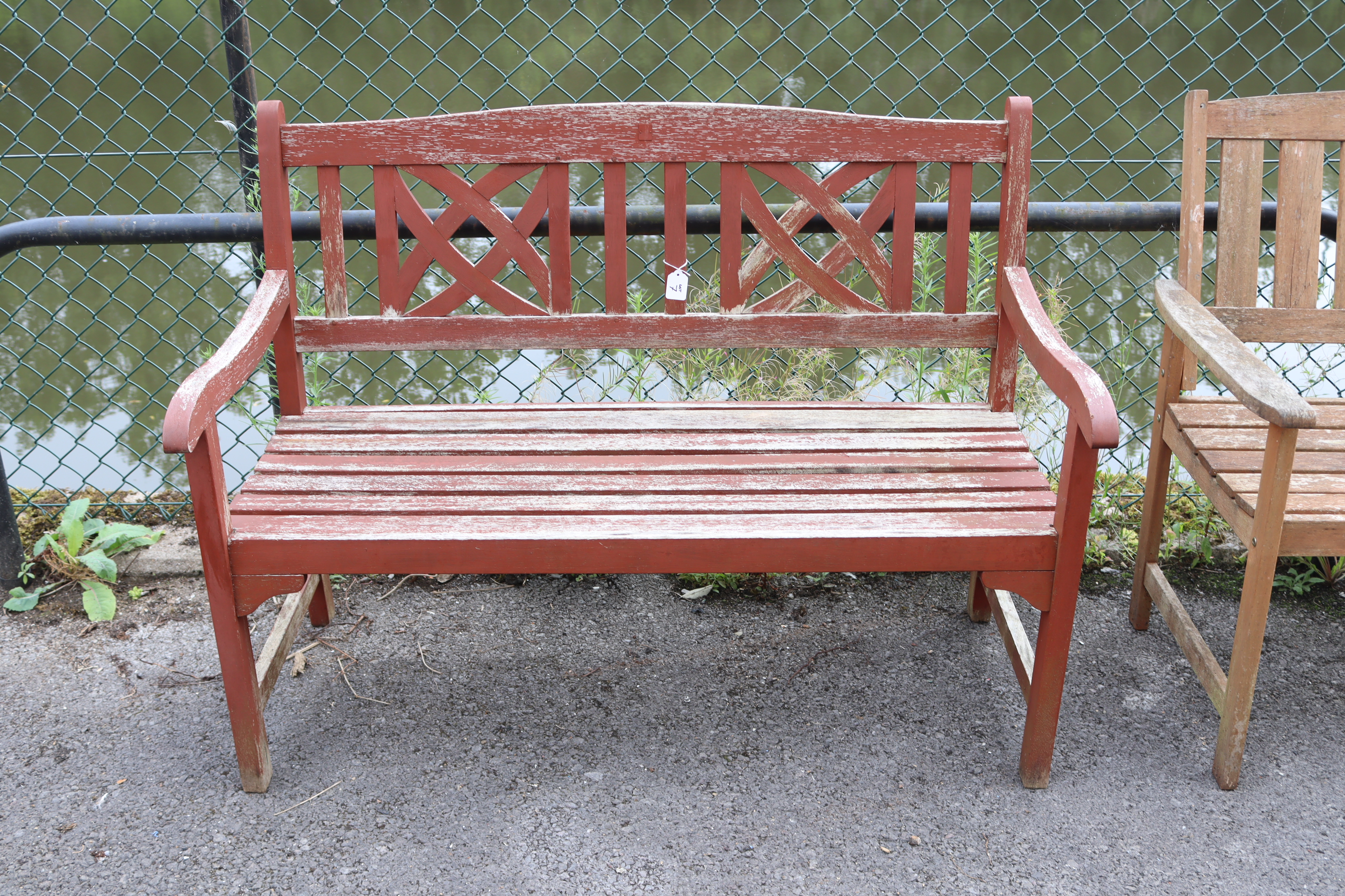 (LATE ADDITION) A stained wooden garden bench; 47" wide. - Image 2 of 2