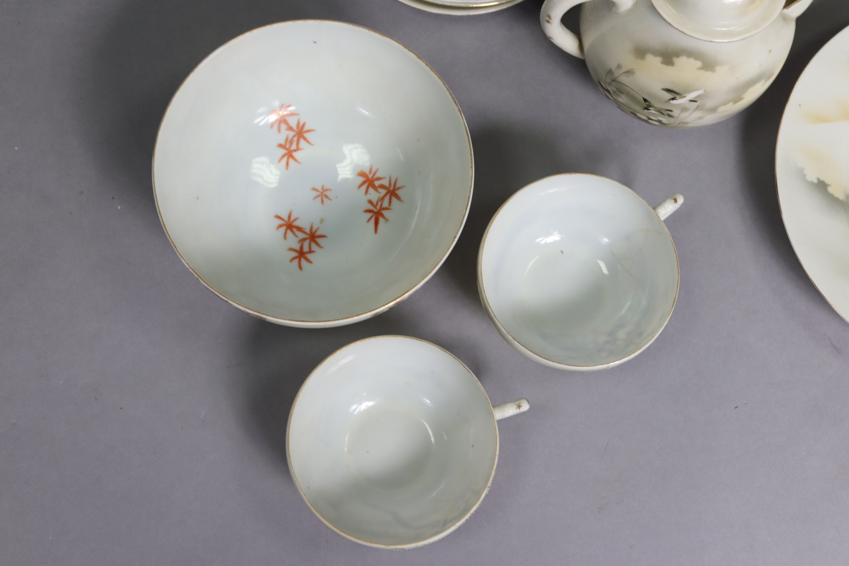 A Japanese egg-shell twenty-eight piece part tea service of white ground, & with multi-coloured - Image 3 of 12