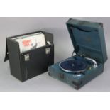 An Alba portable gramophone player (model no. 808) in blue fibre-covered case; together with