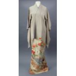 An early-mid 20th century Japanese marriage kimono of light grey & lavender ground, with floral