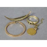 A 19th century USA gold $1 coin (drilled & mounted as a pendant); a 9ct. gold hoop earring; a 9ct.