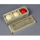 Three early 20th century ivory billiard balls manufactured by Burroughs & Watts ltd. of London, in