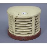 A vintage HMV electric heater in cream & brown bakelite case, 13” wide.