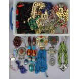 Various bead necklaces, & other items of costume jewellery.
