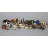 Various Britains & other painted lead figures, animals, etc., & three French 1920’s penny toys.