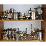 Various silver plated sporting trophies including salvers, cups, etc.