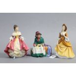 Three other Royal Doulton figures “Sandra (HN2275); “Silks And Ribbons” (HN2017); & “Southern Belle”