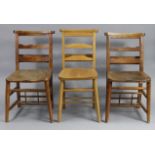 Three chapel chairs, one with carved inscription, another with label “C. D. Wilkinson, St.