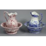 A Spode’s blue & white “Italian” toilet jug & basin; & a Spode’s pink & white floral decorated