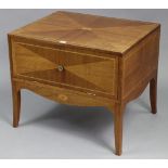 An inlaid-mahogany dwarf cabinet enclosed by a hinged lift-lid & fall-front, & on short square