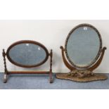 A barbola-style oval swing dressing table mirror, 19” wide x 24” high; & an oak oval swing ditto,