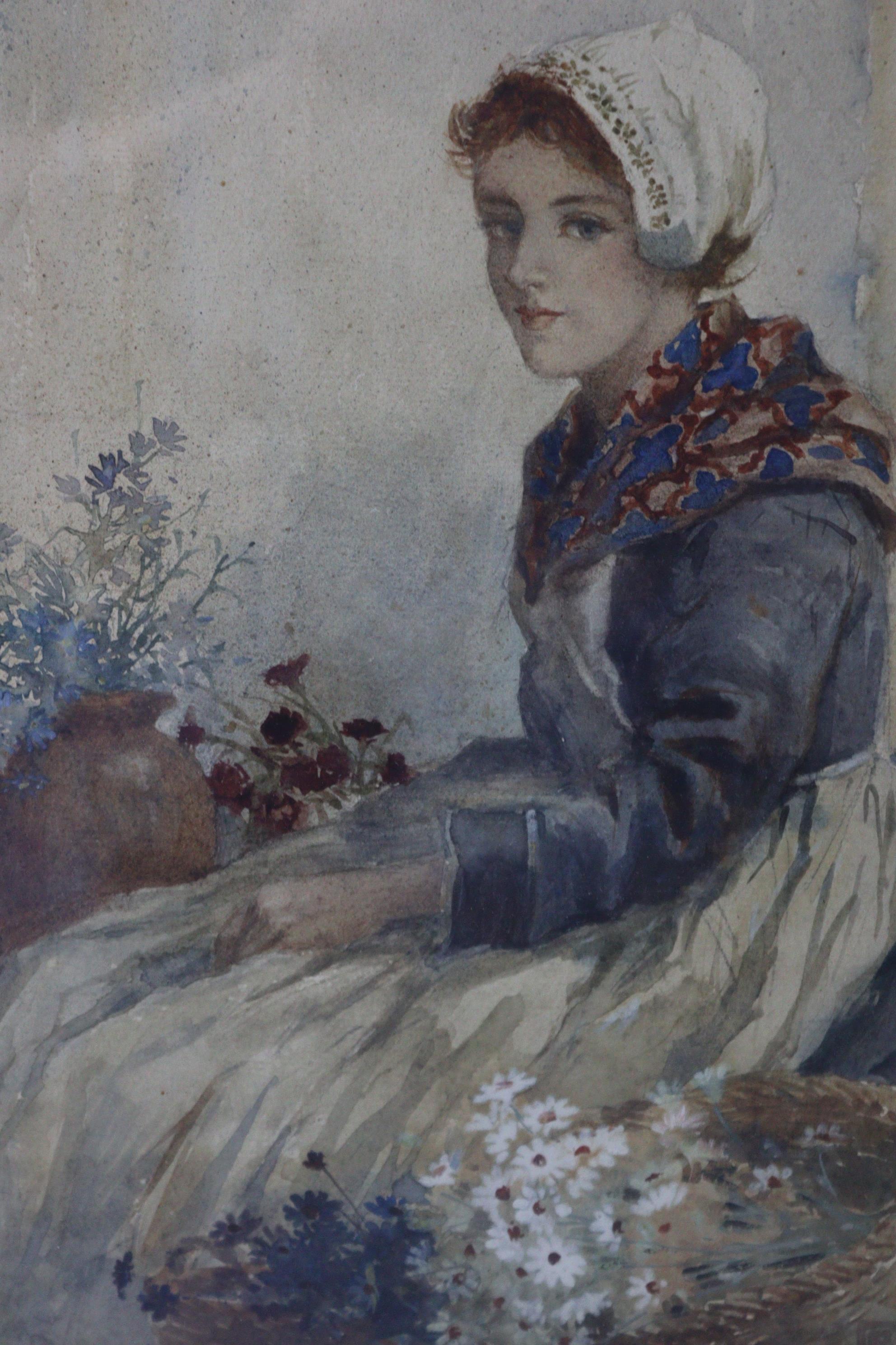 PERCY LANCASTER (1878-1951). “A Flower Girl”. Signed with monogram lower right; watercolour: 13¼” - Image 2 of 3