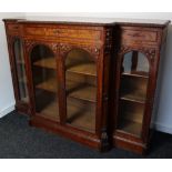 A 19th century FRENCH FRUITWOOD BREAK-FRONT CABINET, possibly pearwood, fitted one long & two