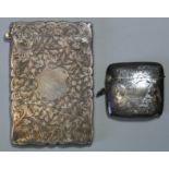 A Victorian silver card case, with all-over foliate scroll design & hinged lid, 2½” x 2¾”;