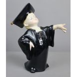 A LENCI ceramic figure of a young boy with out-stretched arm, dressed in black robes with matching