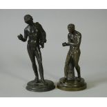 Two 19th century Grand Tour bronze figures of Narcissus & Damoxenos, each on circular base; 5¼” &