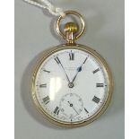 A 9ct gold cased gent’s pocket watch, the 1¾” white enamel dial signed “H. Diamond, Lucern”, with