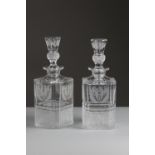 A pair of Edinburgh Crystal Thistle pattern spirit decanters of square form, 26.5cm & 27cm high,