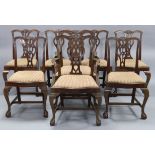 A set of eight late 19th/early 20th century Chippendale-style mahogany dining chairs (including pair