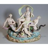 A MEISSEN PORCELAIN FIGURE GROUP DEPICTING THE ELEMENT OF WATER after Schönheit, with double wheel-