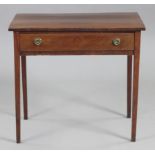 An early 19th century mahogany side table with plain rectangular top, fitted full length frieze