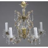 A Venetian style cut-glass chandelier, with five scroll arms with applied flower heads, & hung