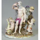 A MEISSEN PORCELAIN FIGURE GROUP ‘CHRONOS, THE GOD OF TIME’. Modelled as a winged Chronos gazing
