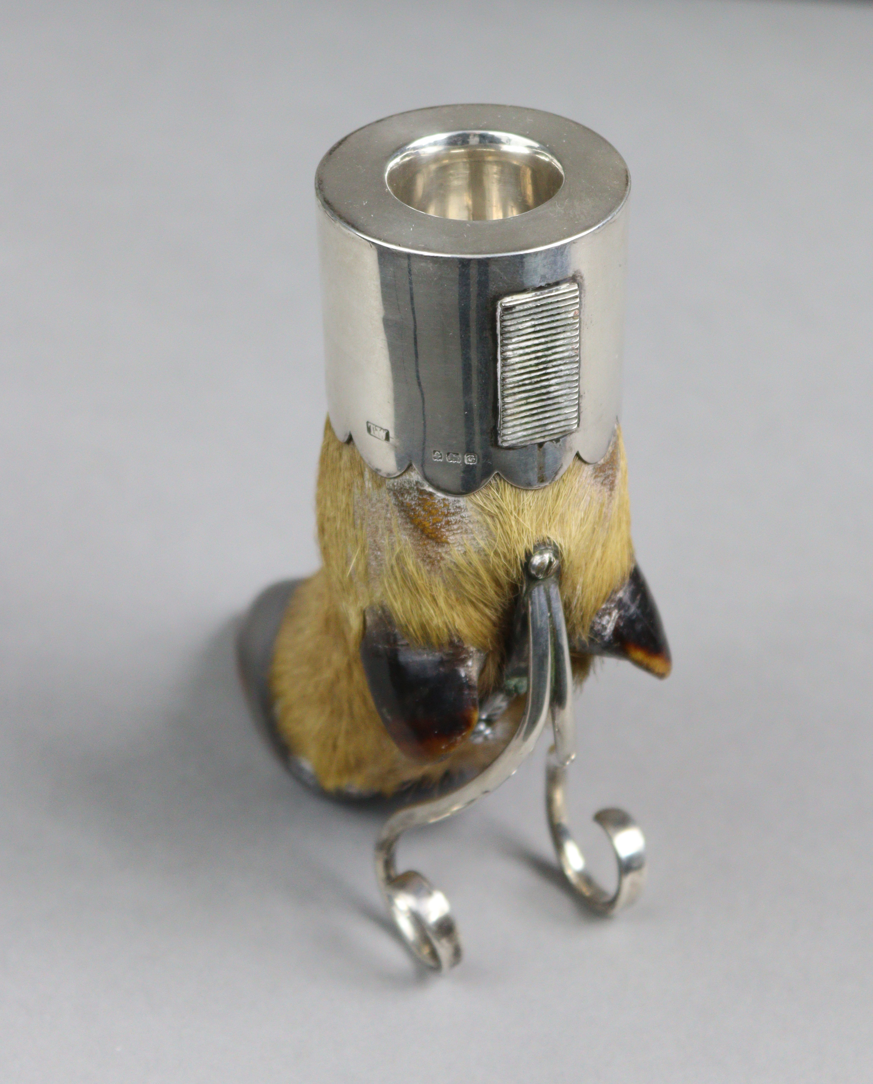 A deer’s foot mounted as a silver match holder, with striker to the rear, supported by two scroll - Image 3 of 3