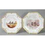 A Spode porcelain 200th Anniversary 9” octagonal plate with painted landscape showing the bottle