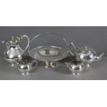 A silver-plated four-piece tea & coffee service by Walker & Hall (coffee pot 7” high); & a ditto