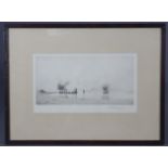 JOHN BRANGWYN (20th century). A black & white etching of sailing vessels in calm waters, with