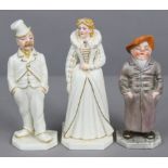 Two Royal Worcester porcelain “Men Menu Holder” standing figures, one fully coloured wearing long