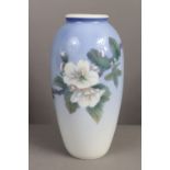 A Royal Copenhagen ovoid vase with tall neck & flared rim, decorated with a butterfly