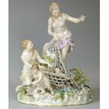 A MEISSEN PORCELAIN FIGURE GROUP ‘CAPTURING THE TRITONS’, depicting Venus, a female attendant &
