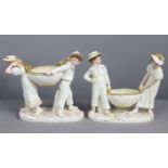 A pair of Royal Worcester porcelain ivory & gilt standing boy & girl figures, the faces & limbs