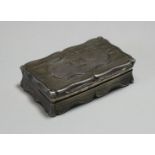 A Victorian silver snuff box, of shaped rectangular form with engine-turned decoration, engraved